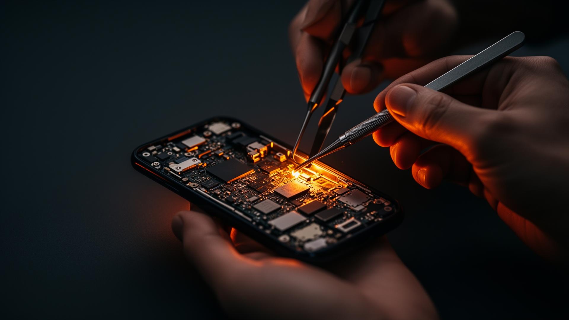 Technician performing precision phone repair